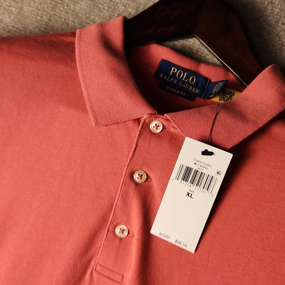 Polo Ralph Lauren Polo Shirt Mens XL Red Orange Classic Fit Pocket Short Sleeve